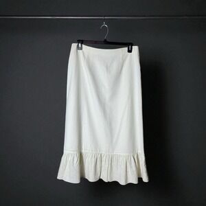 Womens Linen Blend Maxi Skirt Size 16 Coastal Euro Summer Ruffle White Feminine